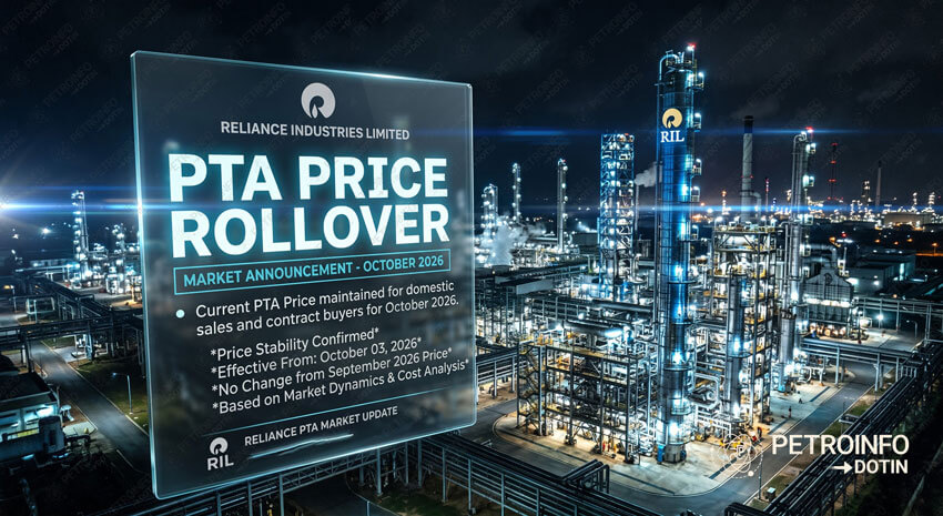 Reliance Industries Limited (RIL) Rolls over Purified terephthalic acid (PTA) Prices in Indian Market